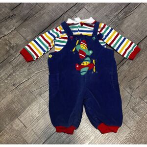 Vintage Baby Boy Airplane Overalls Outfit 2-Piece 6–9 Months